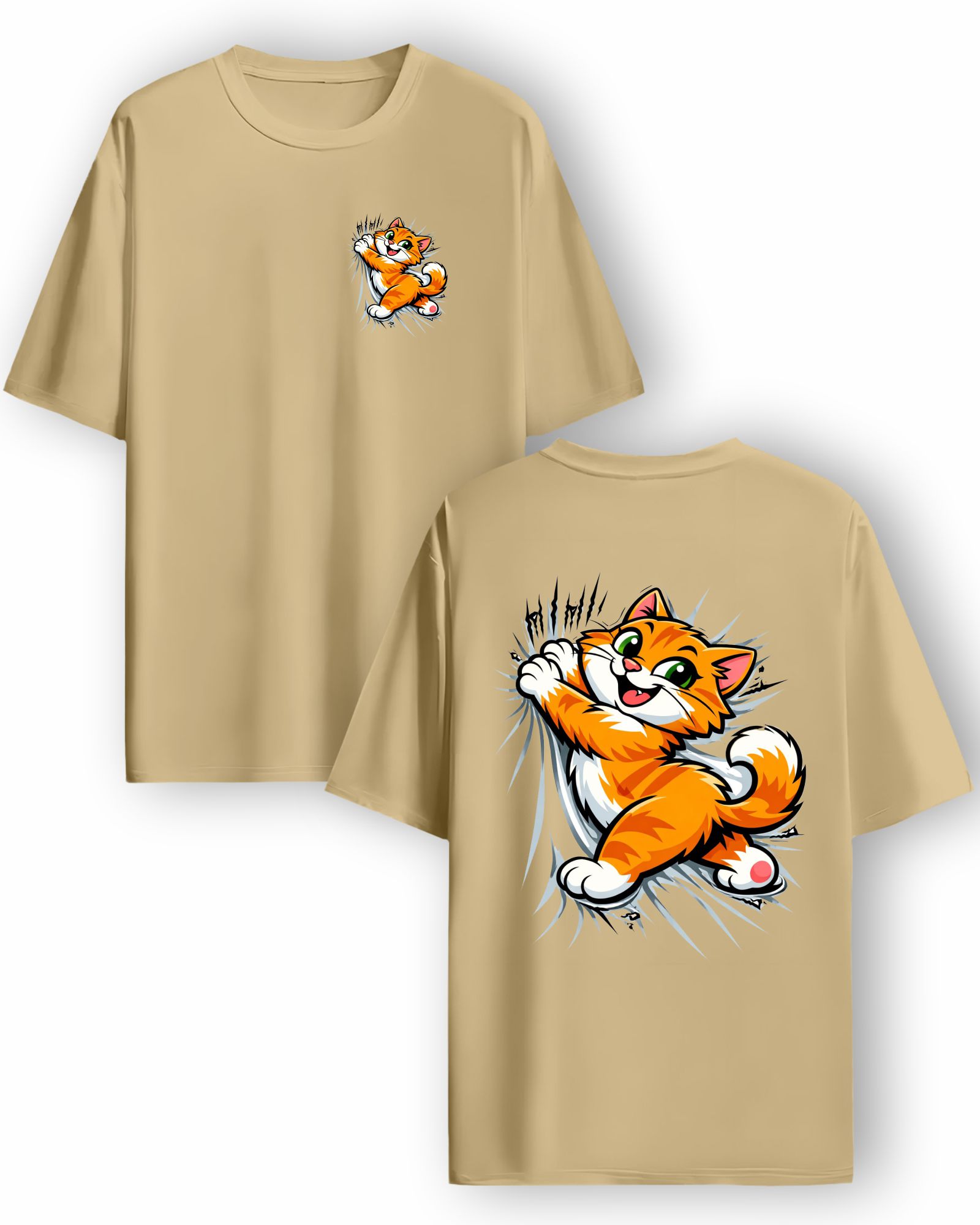 Buy Orange Cat Oversized Unisex T-Shirt (Beige)